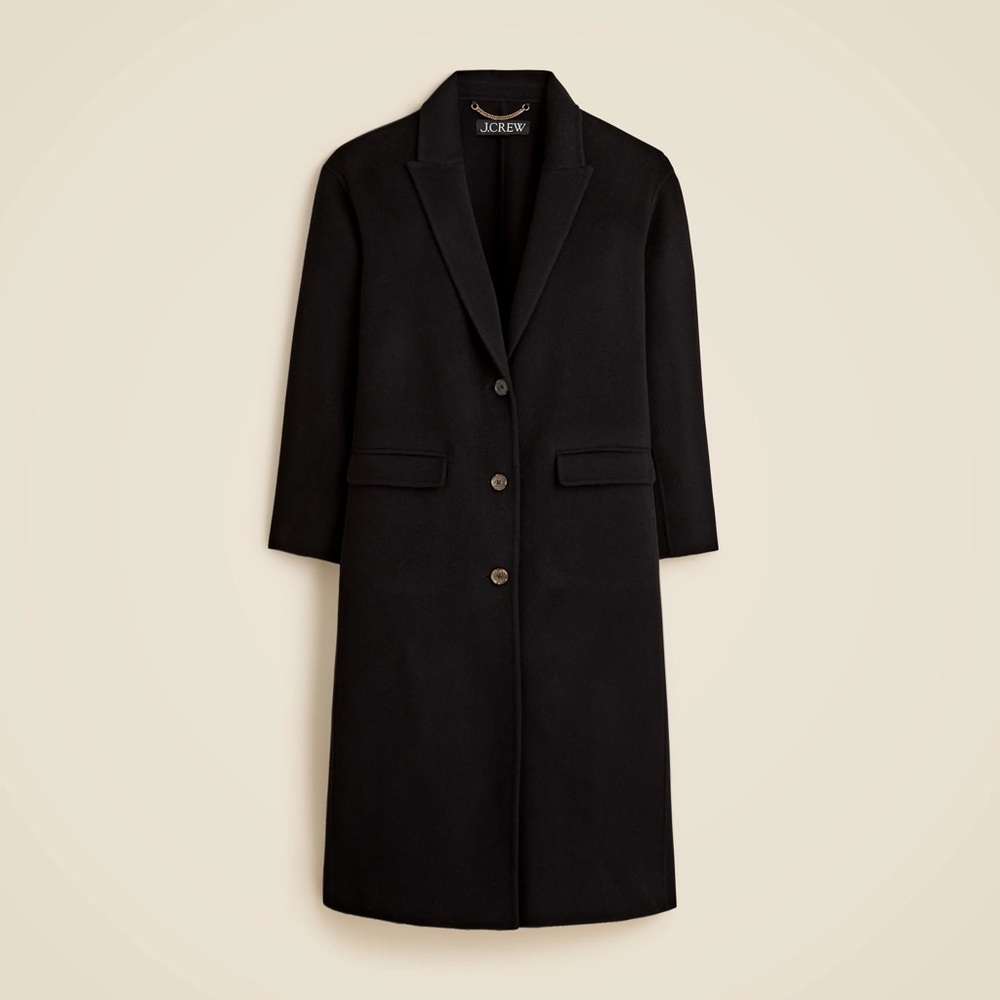 NEW J. Crew Women's Classic Black Trench Coat Chiara topcoat in double face